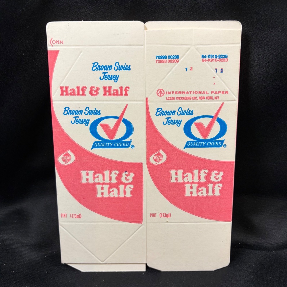Vintage Brown Swiss Jersey Half & Half Pint Milk Carton Flat South Dakota Dairy